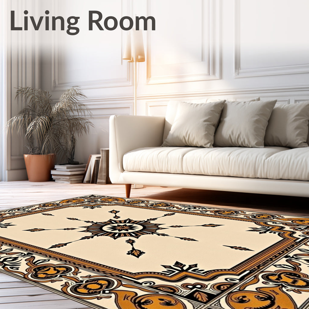 Gold and Black Ornate Sunburst Medallion Rug