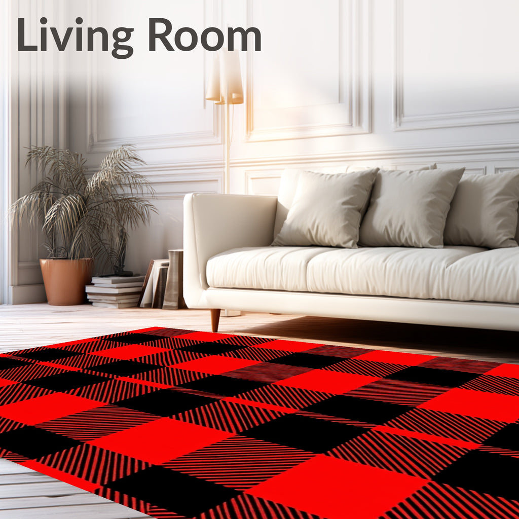 Bold Red Black Buffalo Check Square Rug
