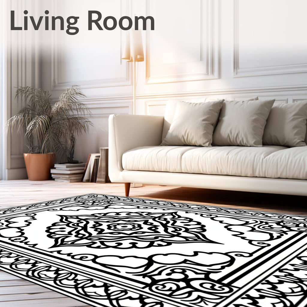 Monochromatic Central Medallion Floral Border Rug