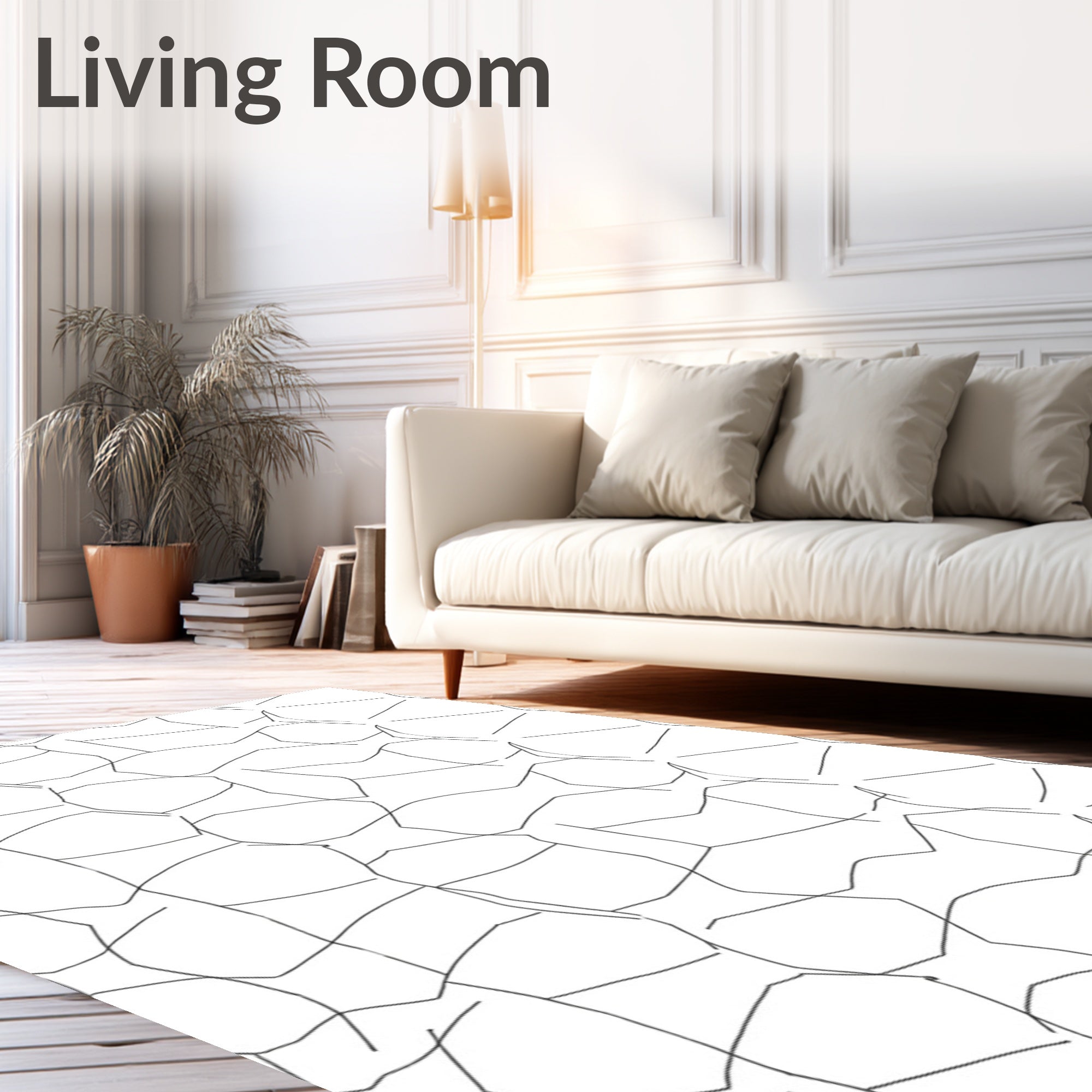 Organic Woven White Geometric Rug