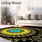 Vibrant Yellow Blue Central Medallion Rug