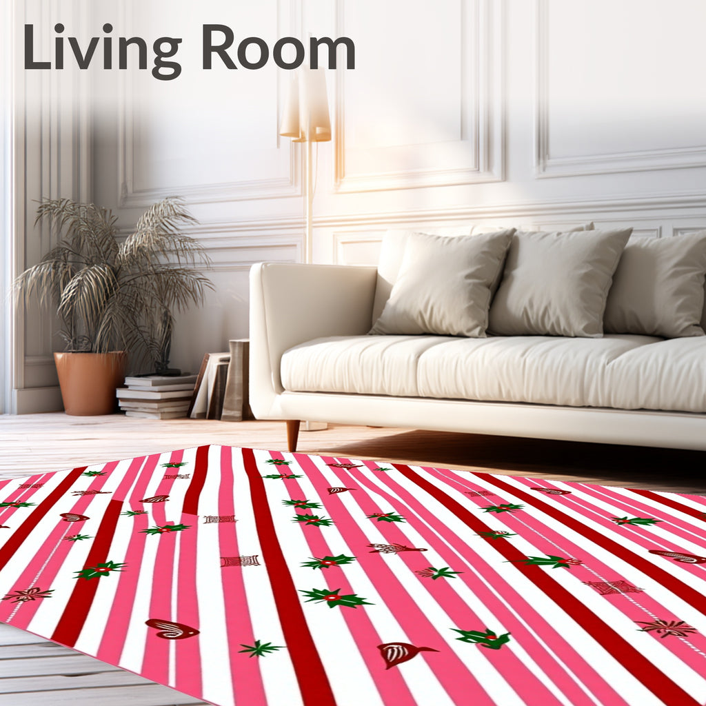 Pink White Red Striped Holly Medallion Rug