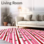 Pink White Red Striped Holly Medallion Rug