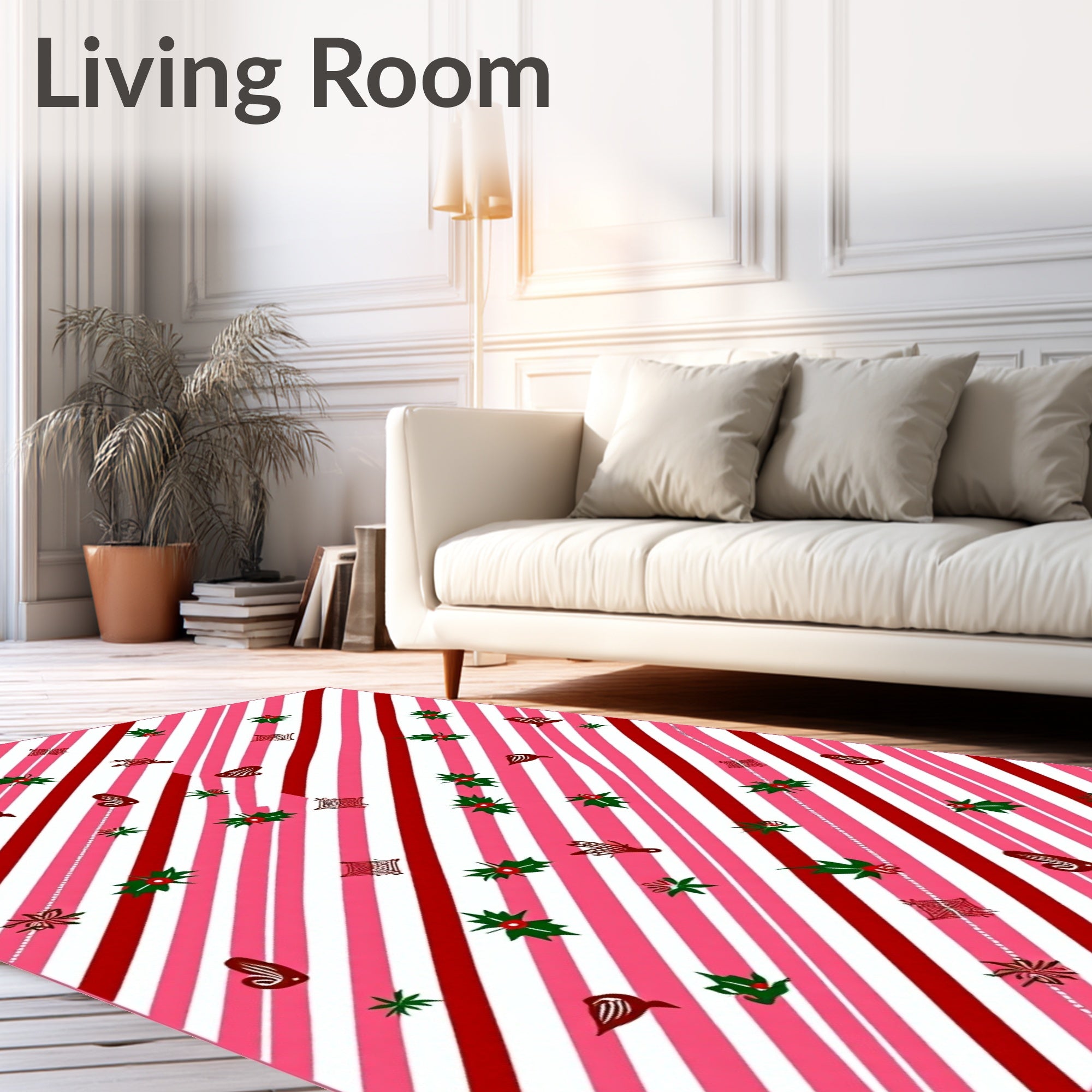 Pink White Red Striped Holly Medallion Rug