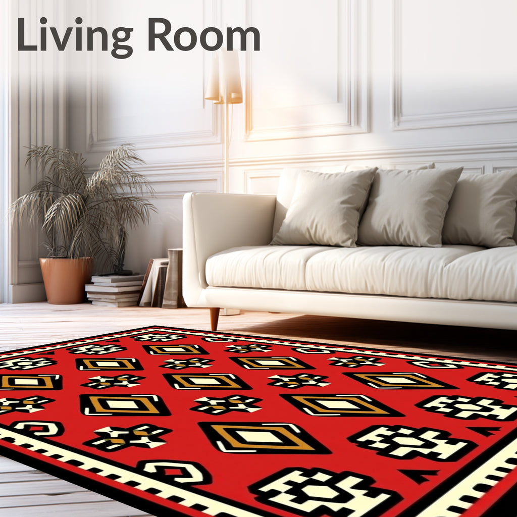 Bold Red Geometric Diamond Tribal Rug