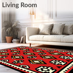 Bold Red Geometric Diamond Tribal Rug