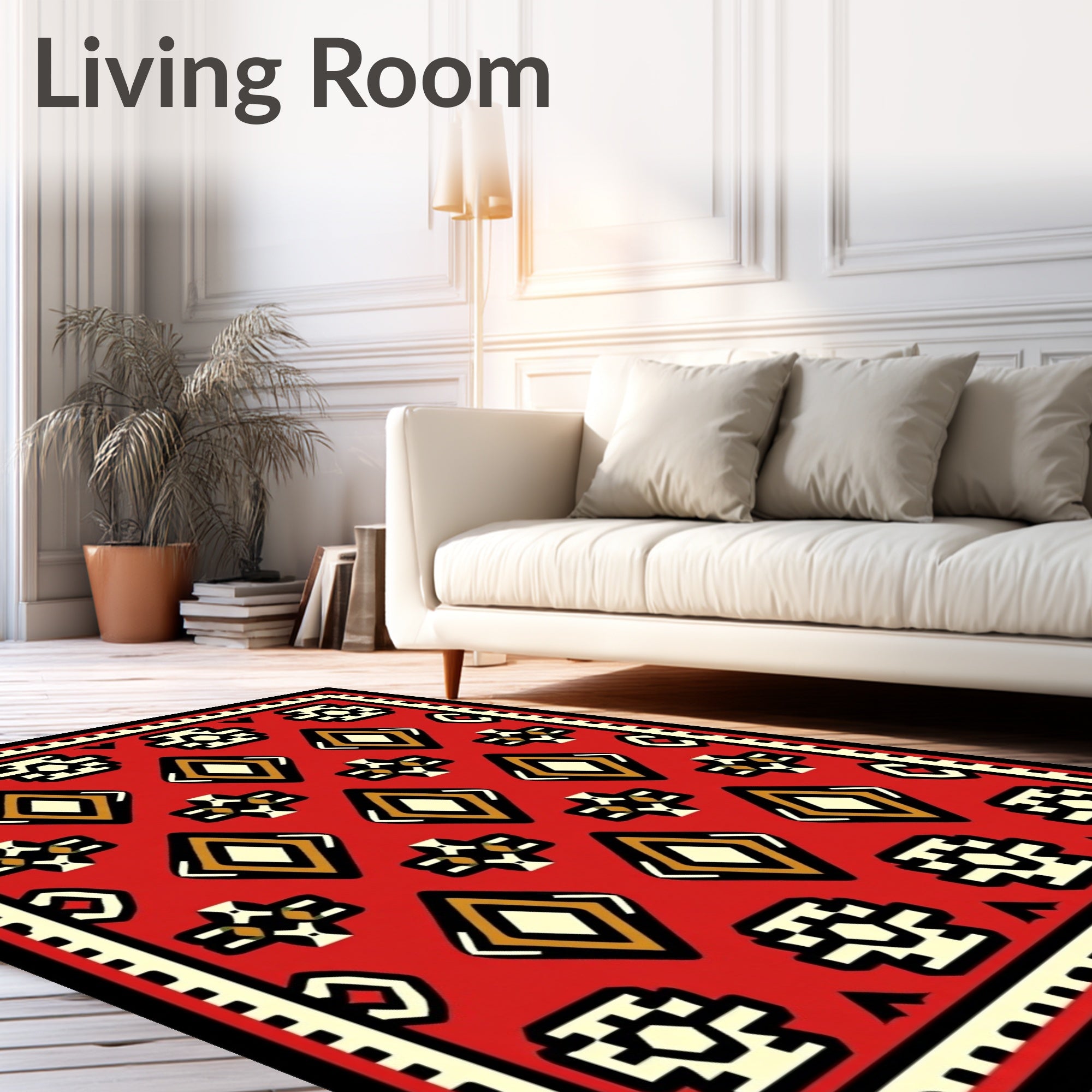 Bold Red Geometric Diamond Tribal Rug