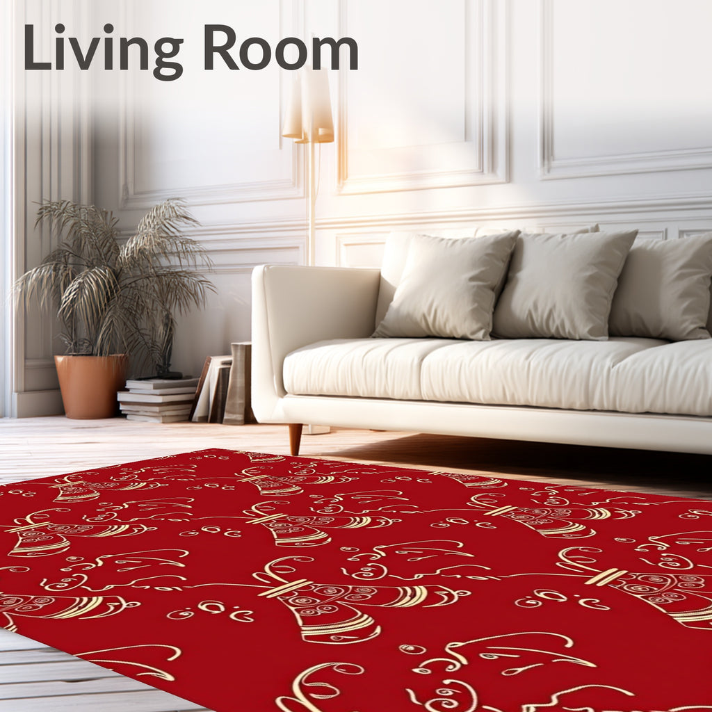 Crimson Whimsical Bell Swirls Rug