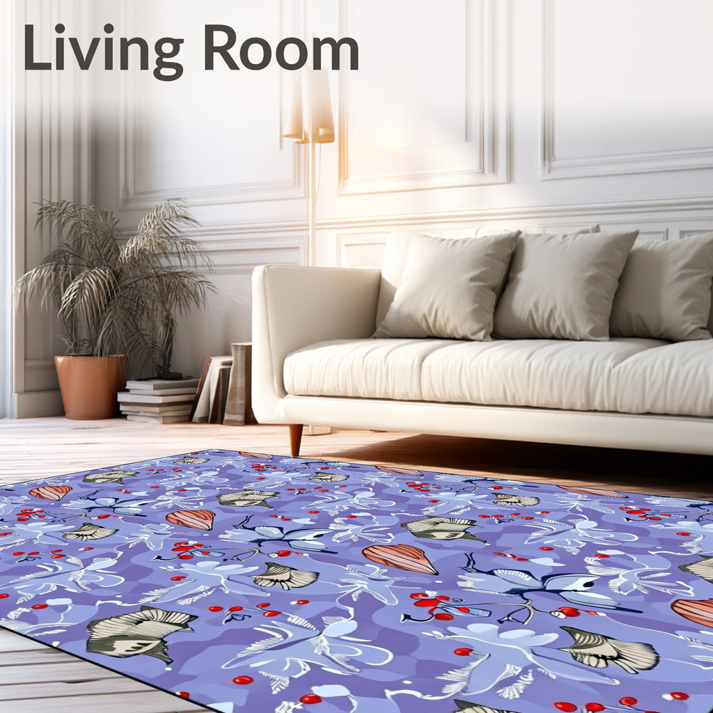 Whimsical Blue Butterfly Berry Branch Rug