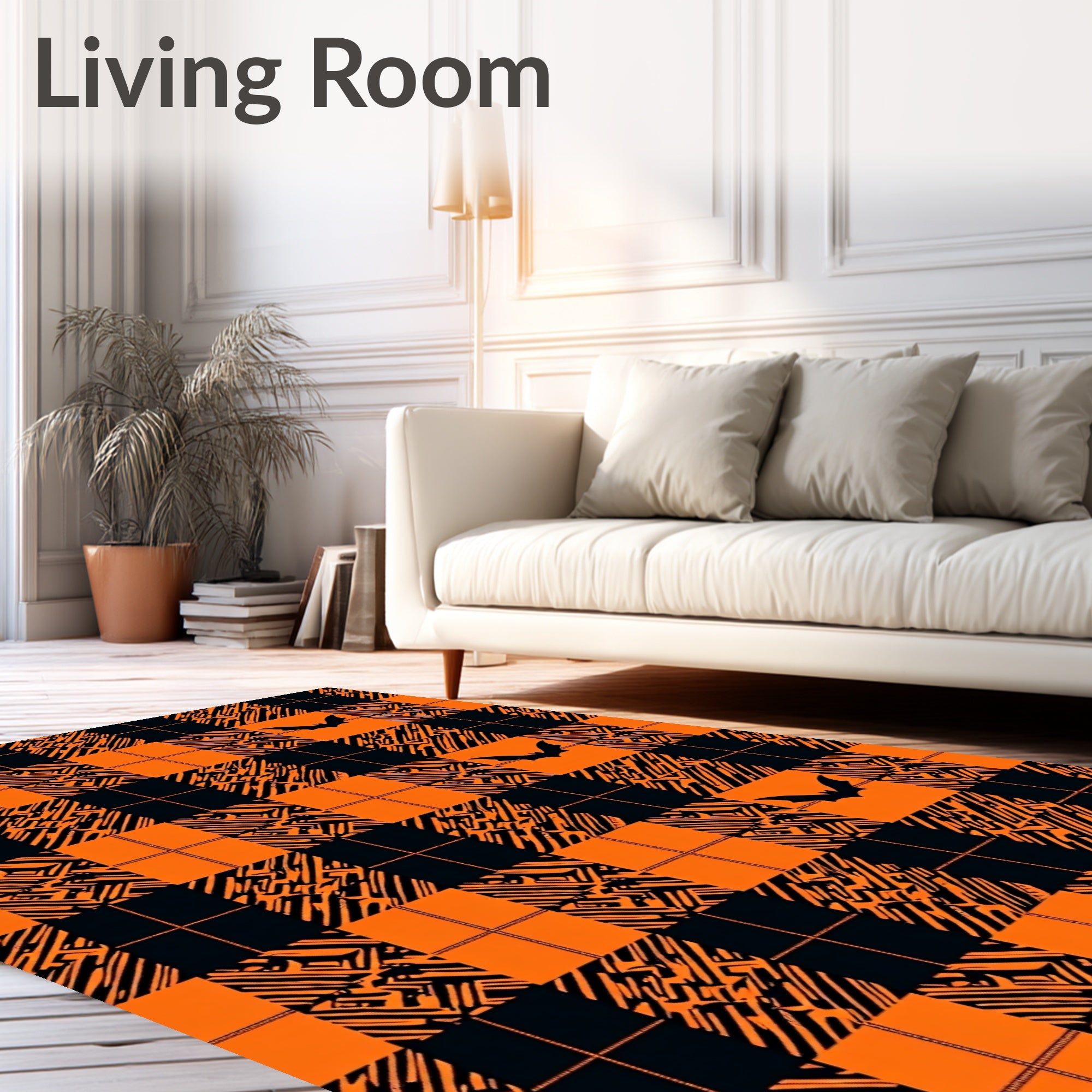 Orange and Black Bat Plaid Rug