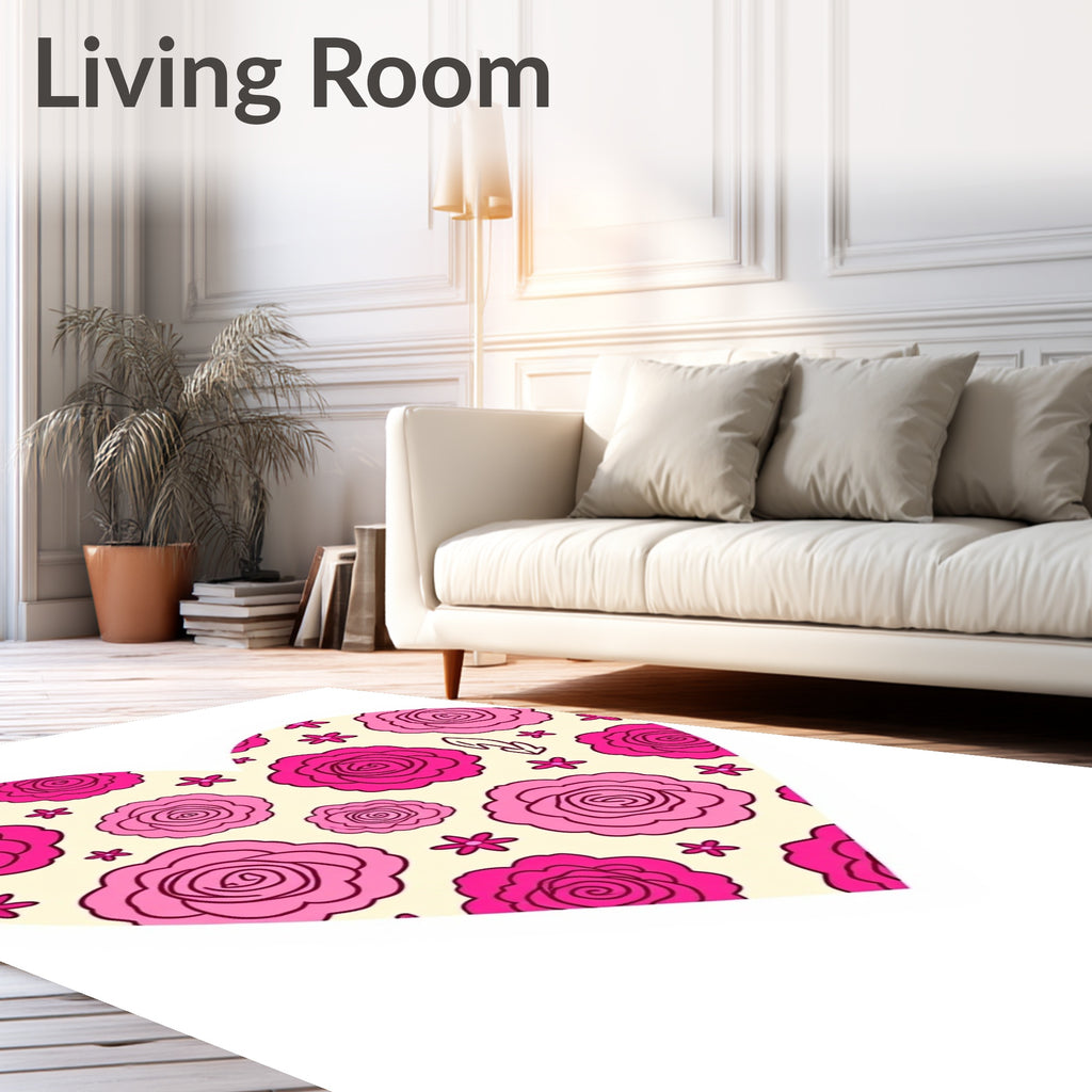 Pink Rose Floral Heart Rug