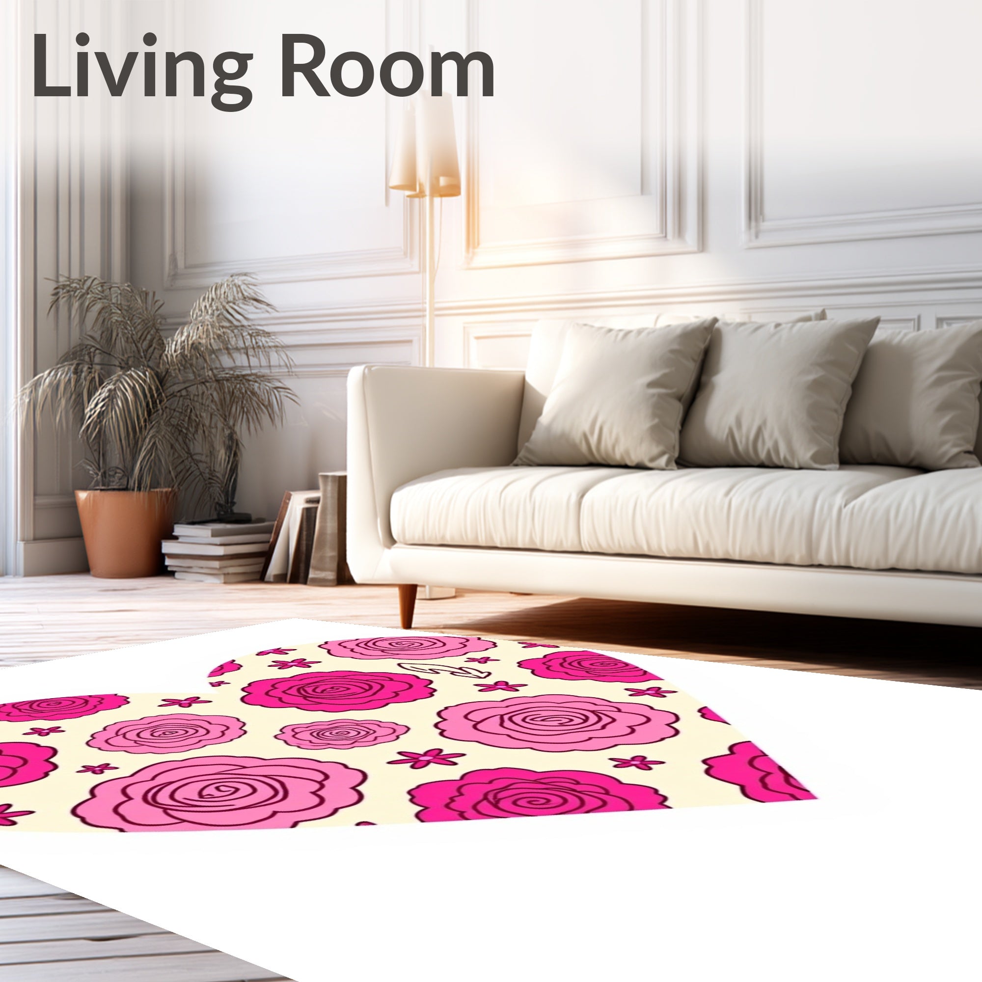 Pink Rose Floral Heart Rug