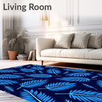 Deep Blue Tropical Fern Leaves Rug