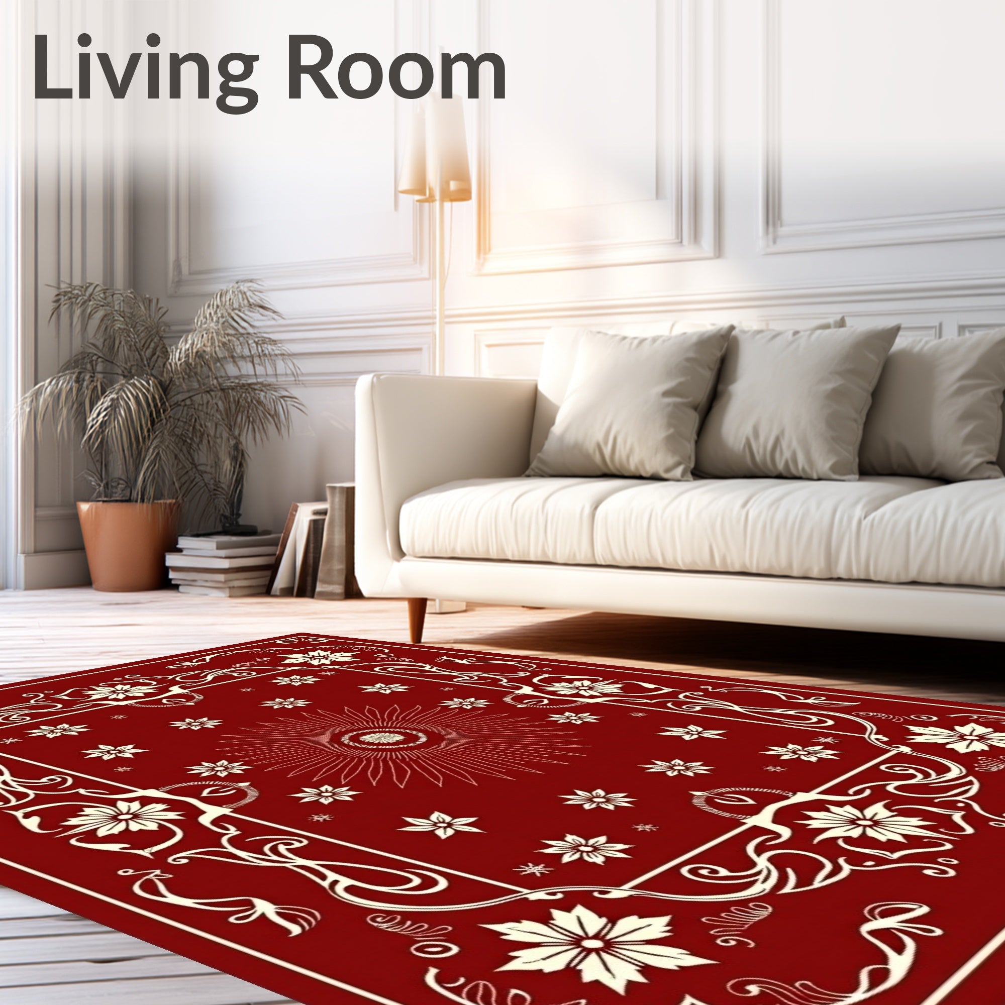 Crimson Floral Sunburst Medallion Rug