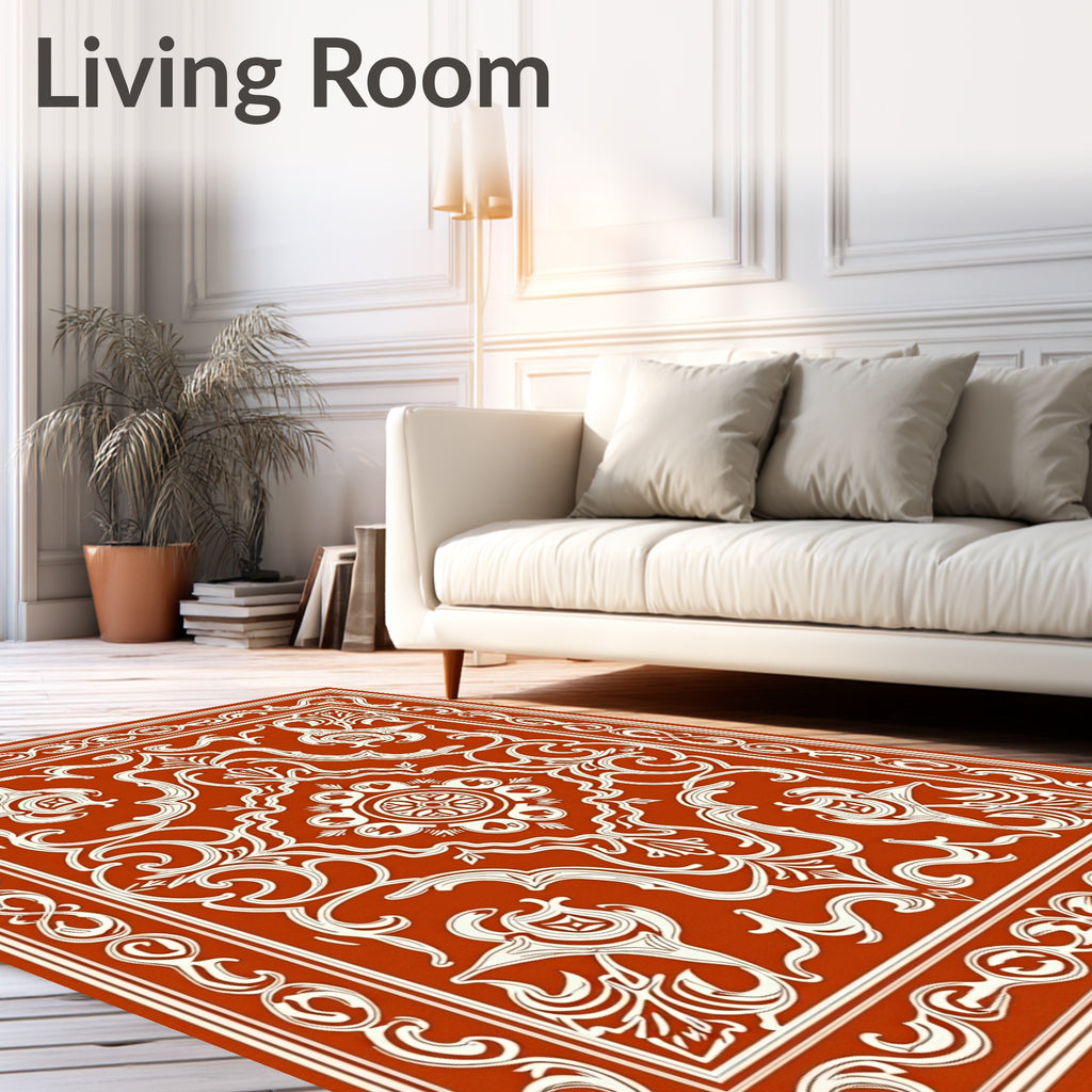 Rust White Vintage Floral Medallion Rug
