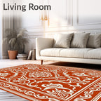 Rust White Vintage Floral Medallion Rug