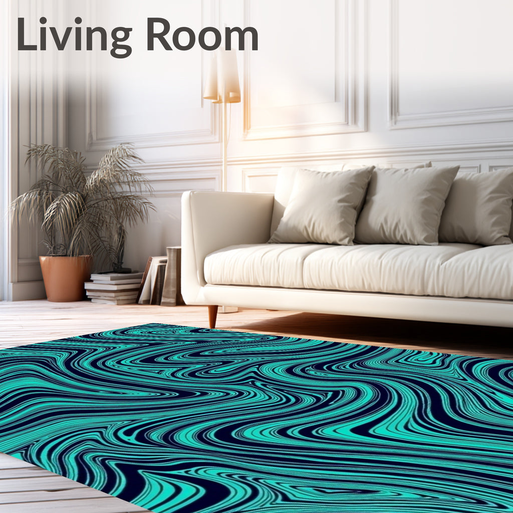 Aqua Teal Swirl Marble Rug