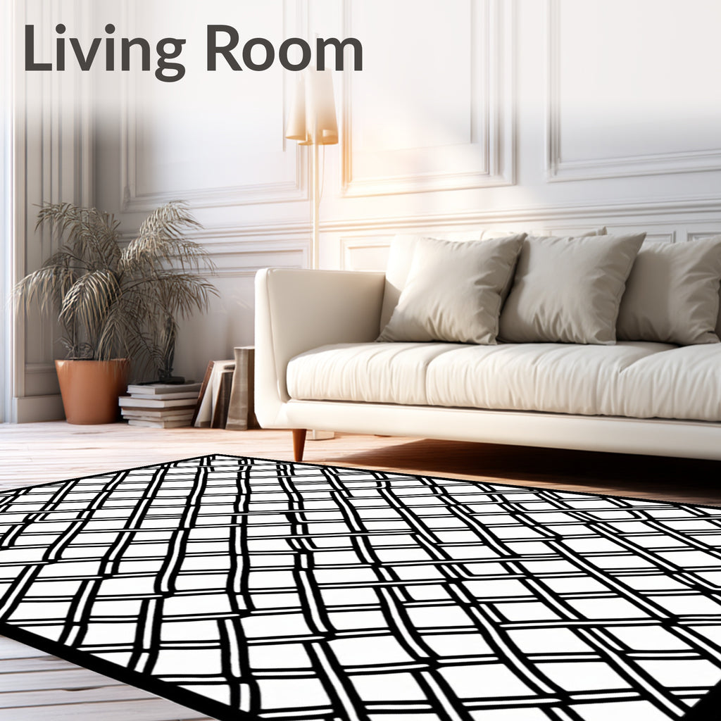 Bold Black Woven Lattice Rug