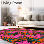 Bold Orange Teal Botanical Floral Rug