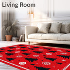 Red Black Christmas Tree Snowflakes Medallions Rug