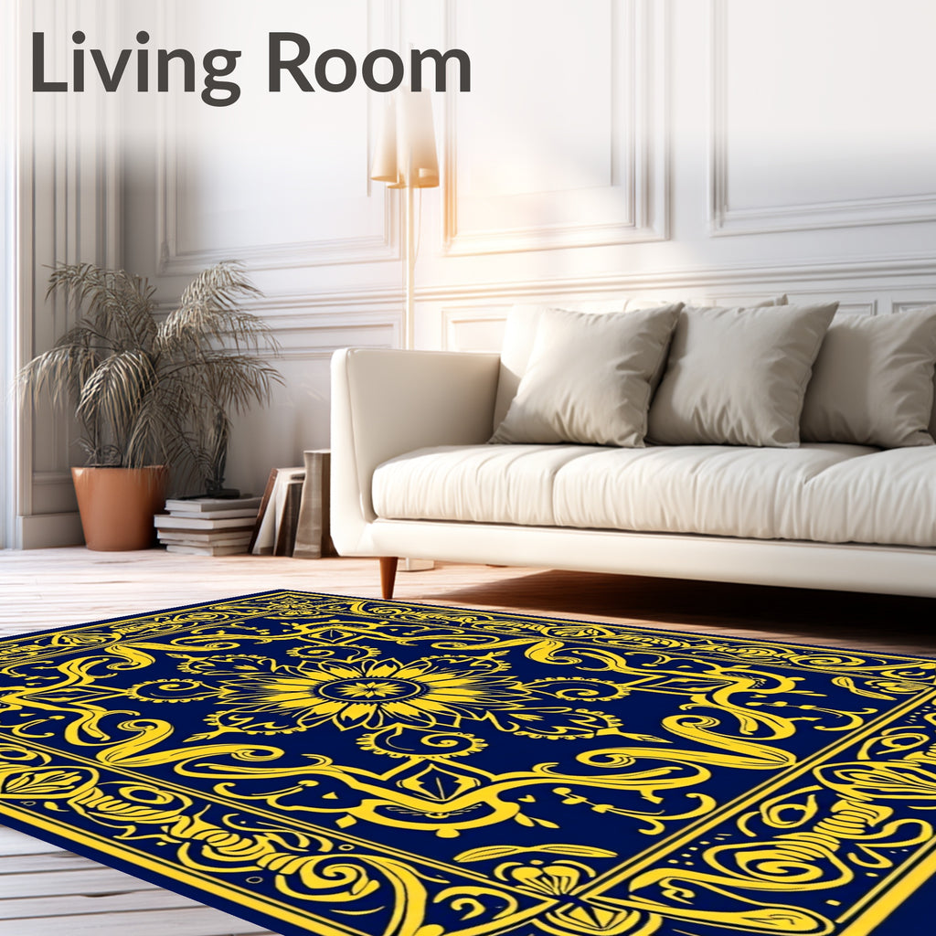 Golden Sunflower Medallion Navy Rug