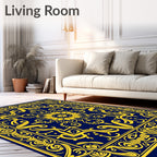 Golden Sunflower Medallion Navy Rug