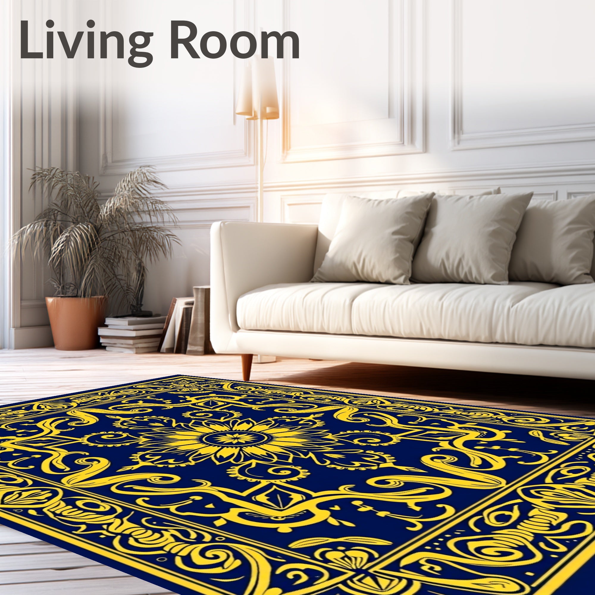 Golden Sunflower Medallion Navy Rug