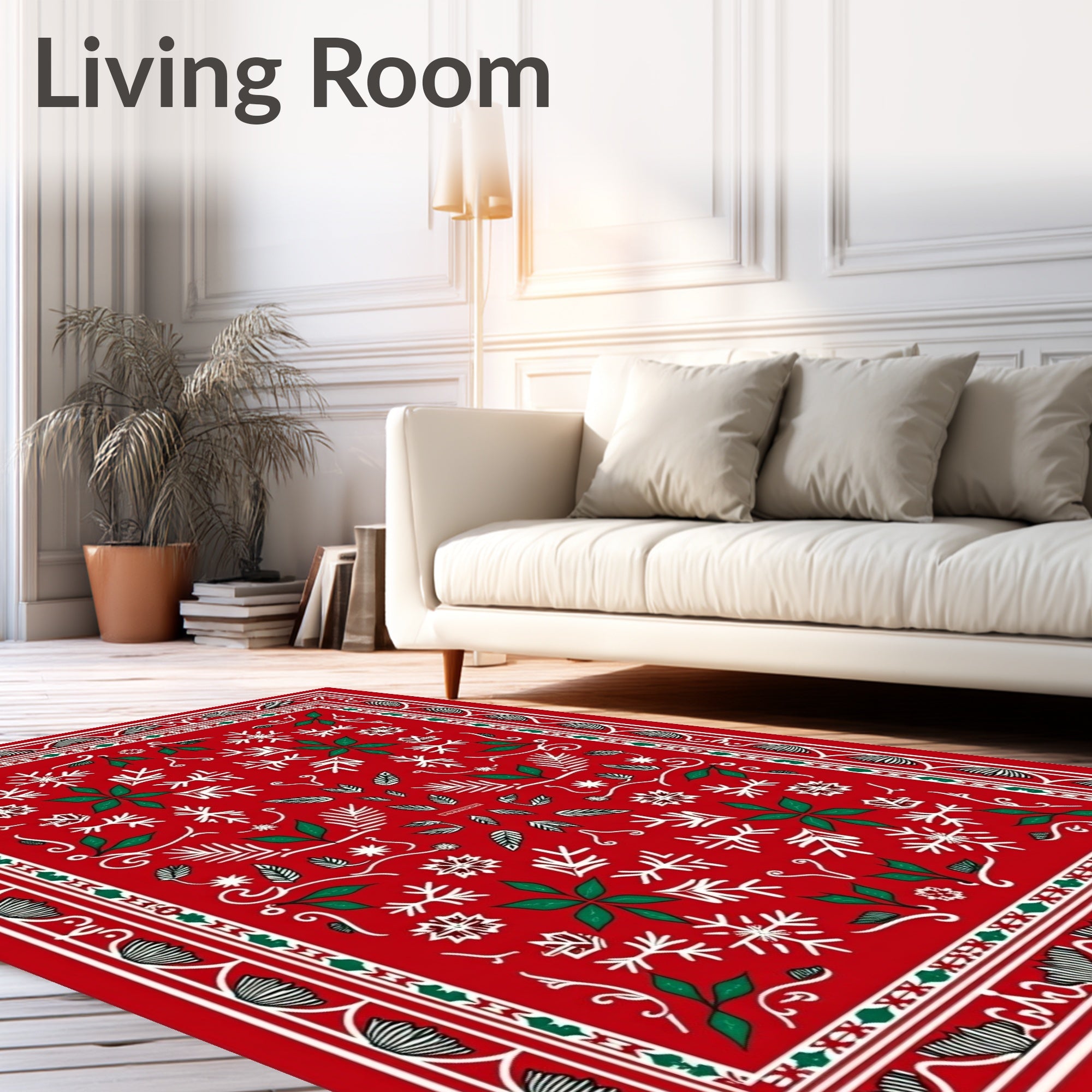 Festive Red Winter Snowflake Vines Rug