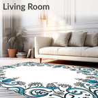 Blue and Cream Floral Scrollwork Rug