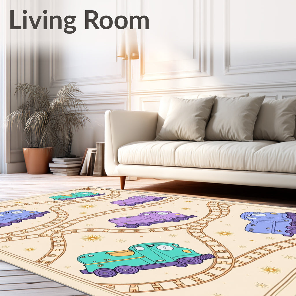 Whimsical Trains Pastel Color Palette Rug