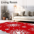 Festive Red White Snowflake Mandala Rug