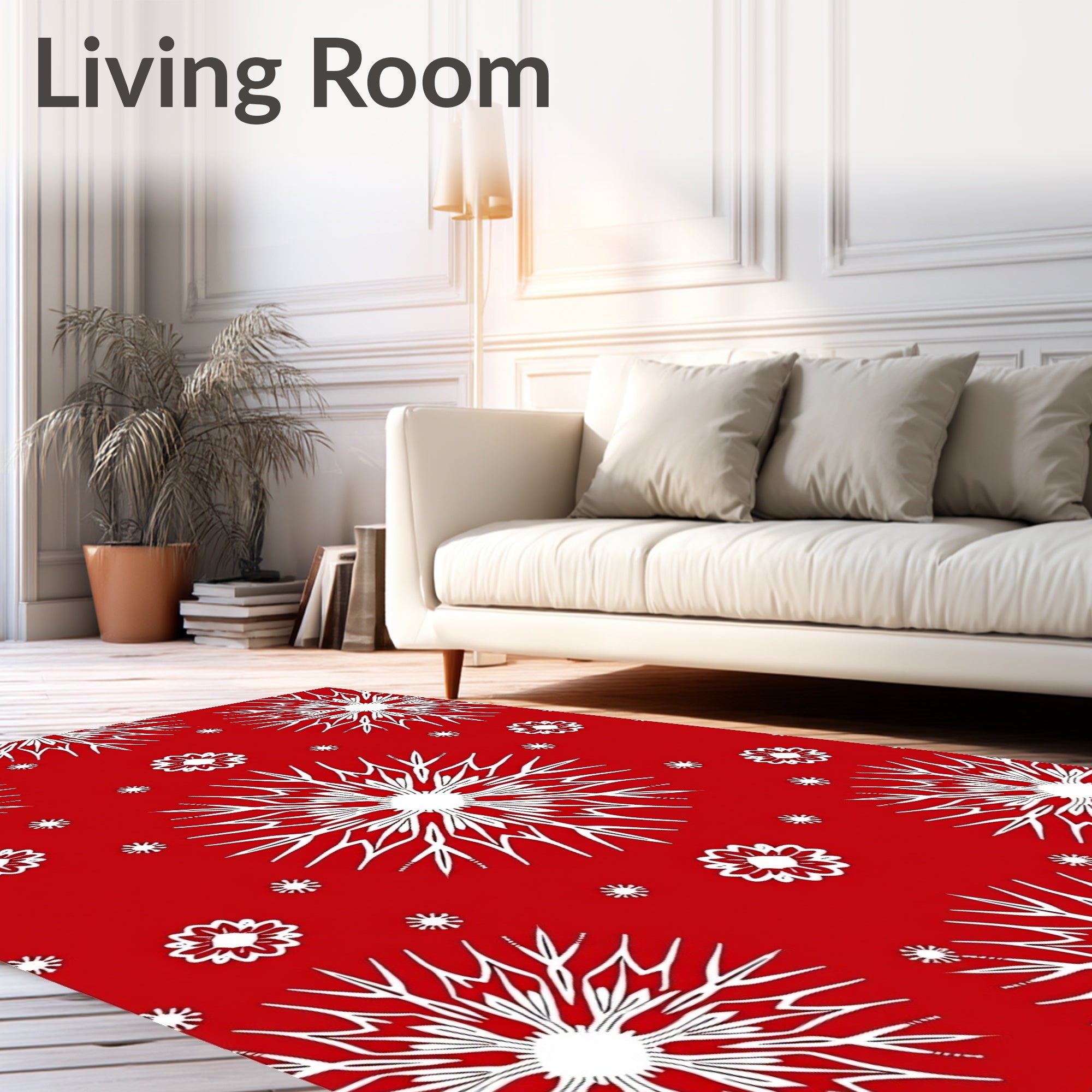 Festive Red White Snowflake Mandala Rug