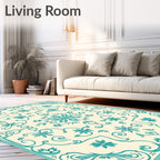 Teal Floral Scroll Medallion Rug