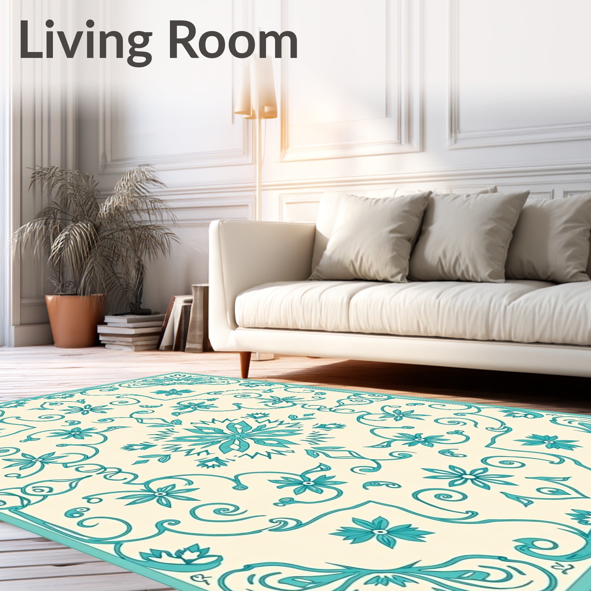 Teal Floral Scroll Medallion Rug