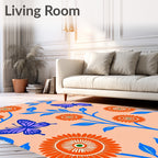 Orange Floral Blue Butterfly Garden Rug