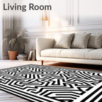 Abstract Black White Maze Lines Rug