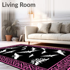 Gothic Pink Bat Border Black Rug