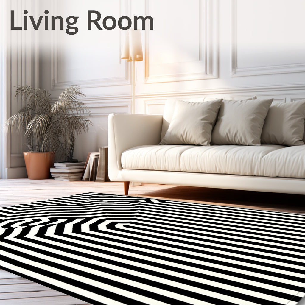 Black and White Optical Illusion Stripes Rug