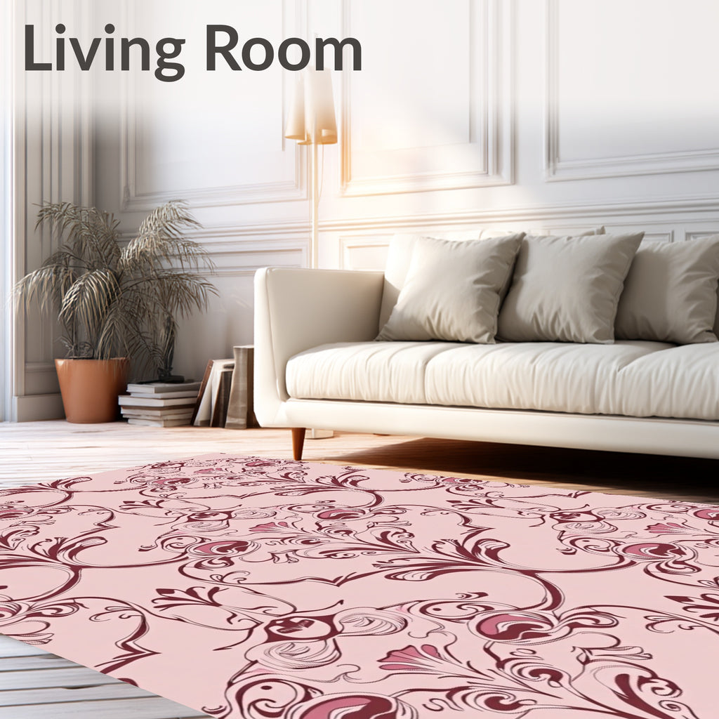 Crimson Pink Floral Arabesque Rug