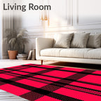 Vibrant Red Black Plaid Checkered Rug