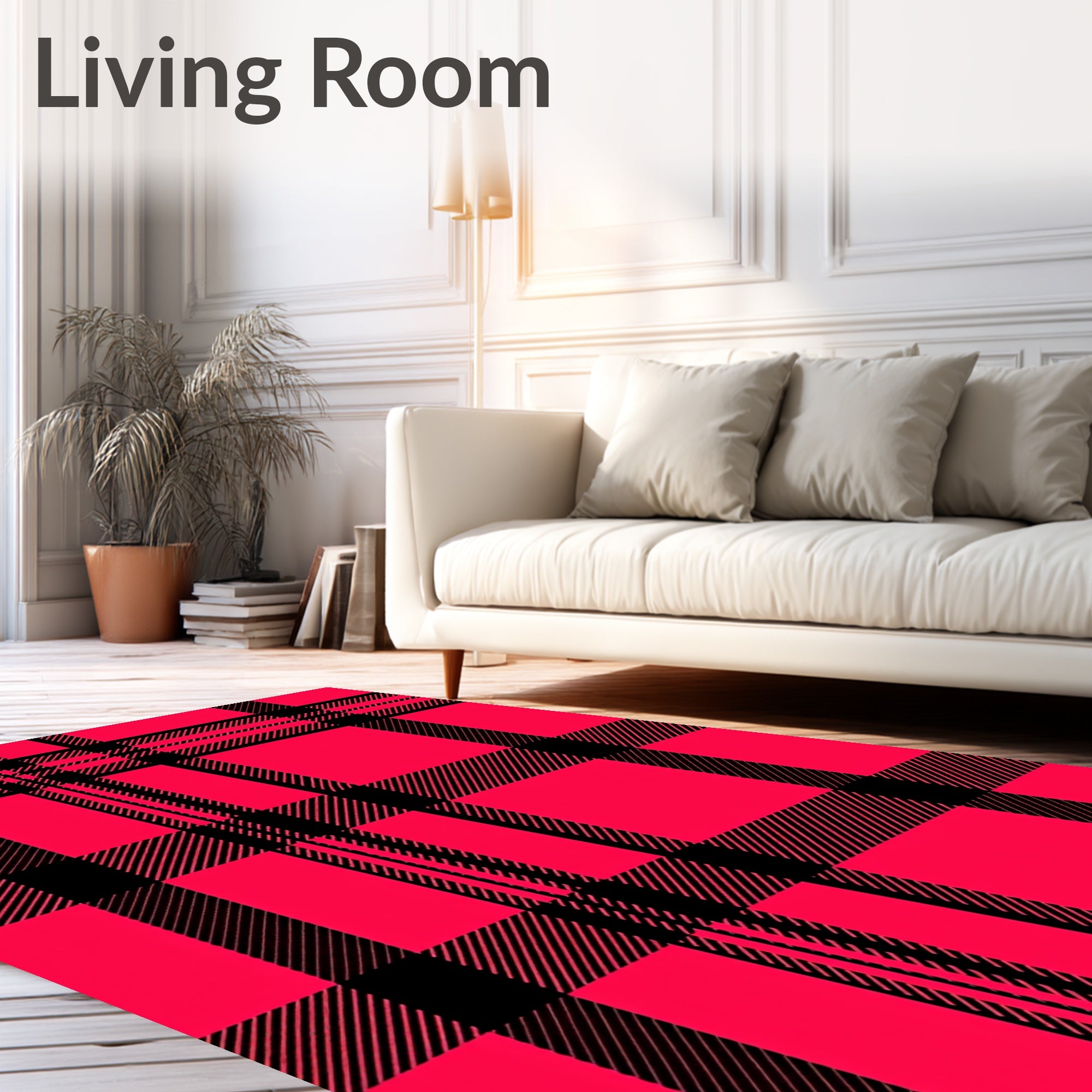 Vibrant Red Black Plaid Checkered Rug