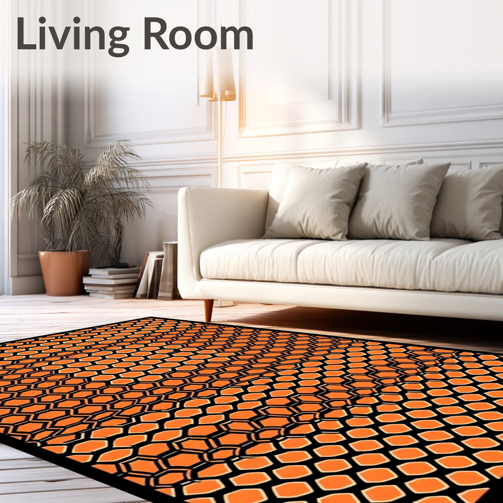 Orange Hexagonal Honeycomb Distortion Rug