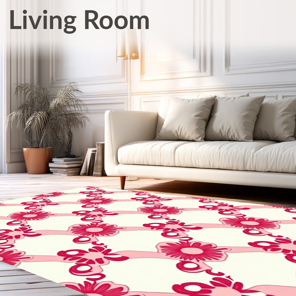 Sweet Pink Ribbon and Flower Lattice Rug
