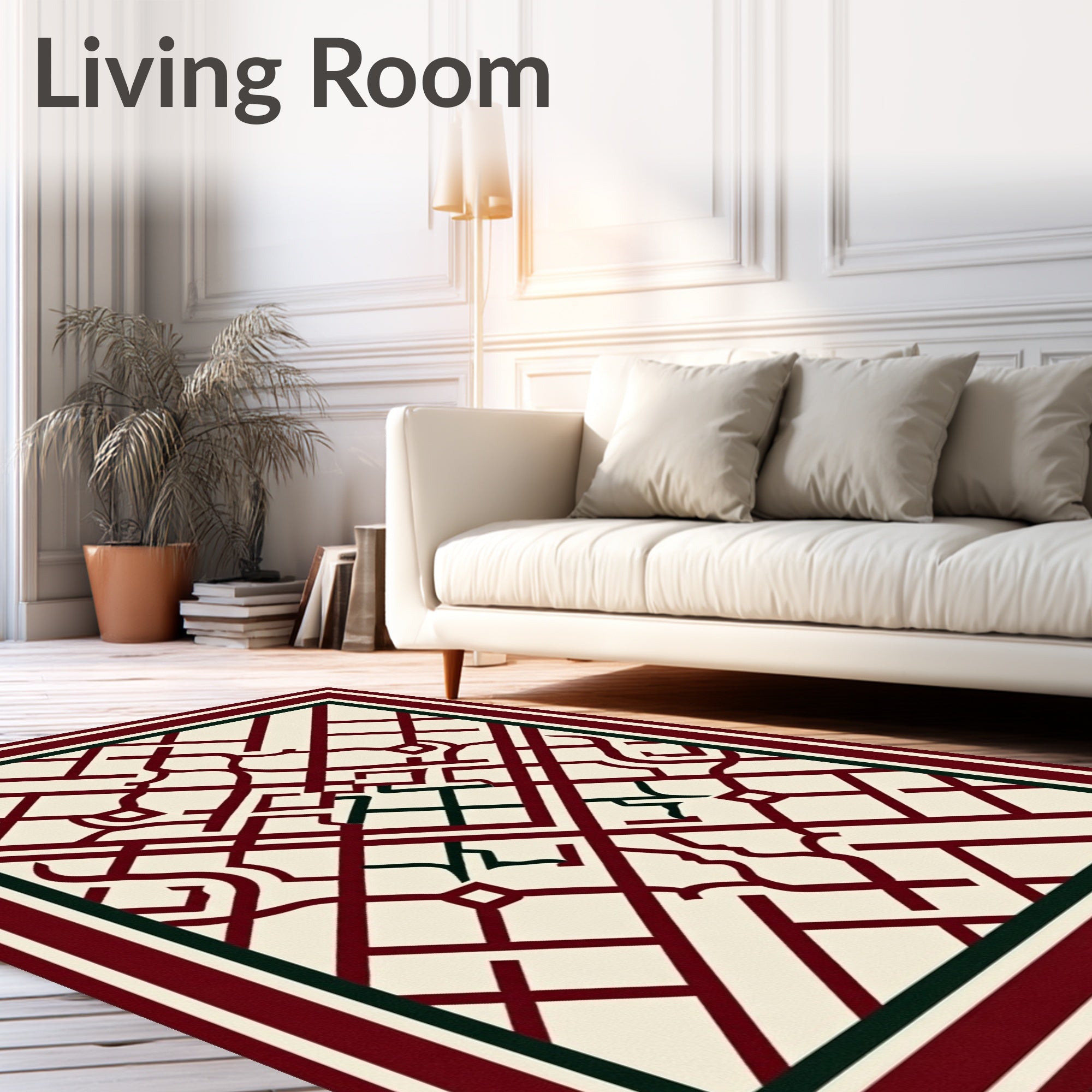Crimson Lattice Arabesque Geometric Rug