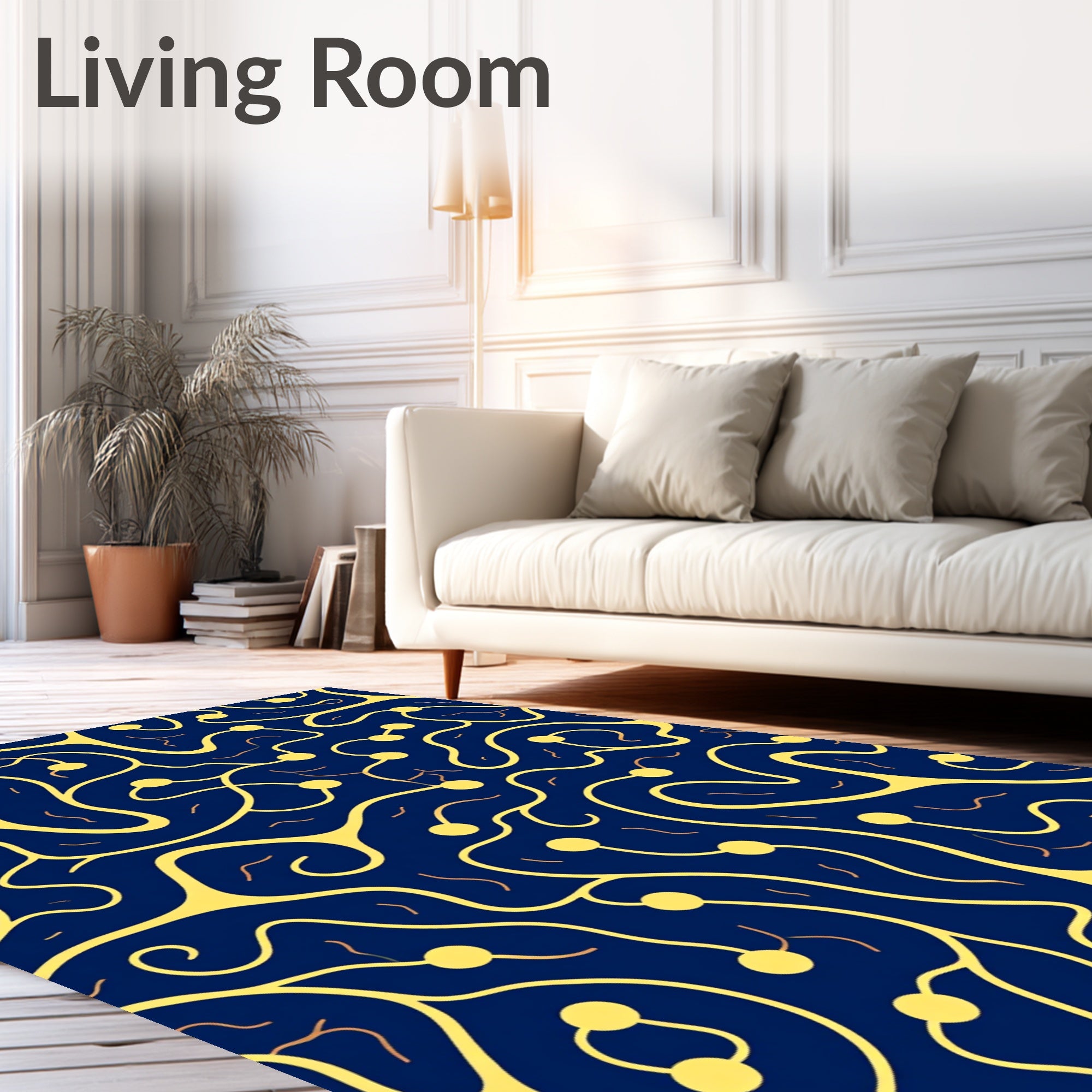 Navy Yellow Abstract Nerve Synapse Rug