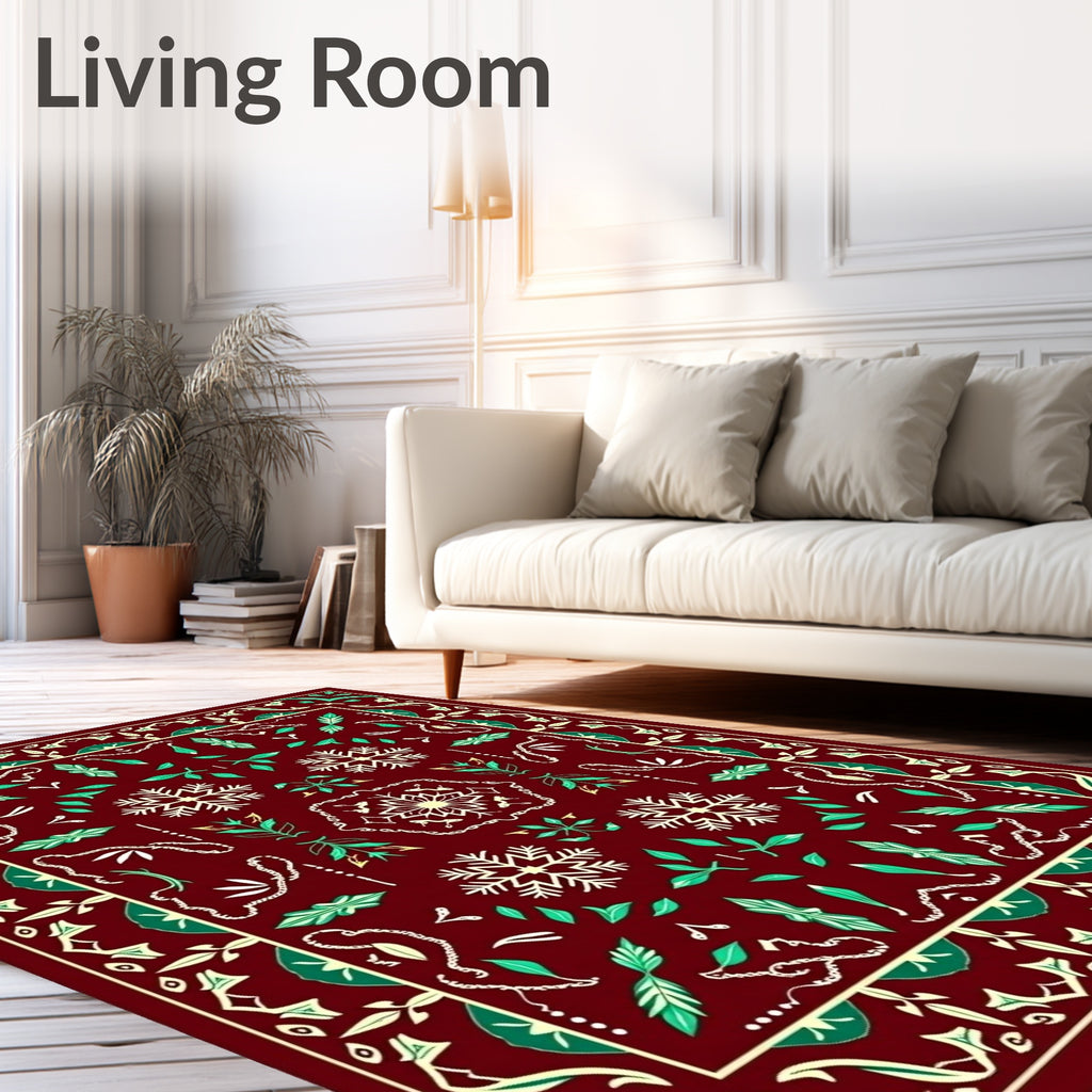 Deep Red Snowflake Garden Medallion Rug