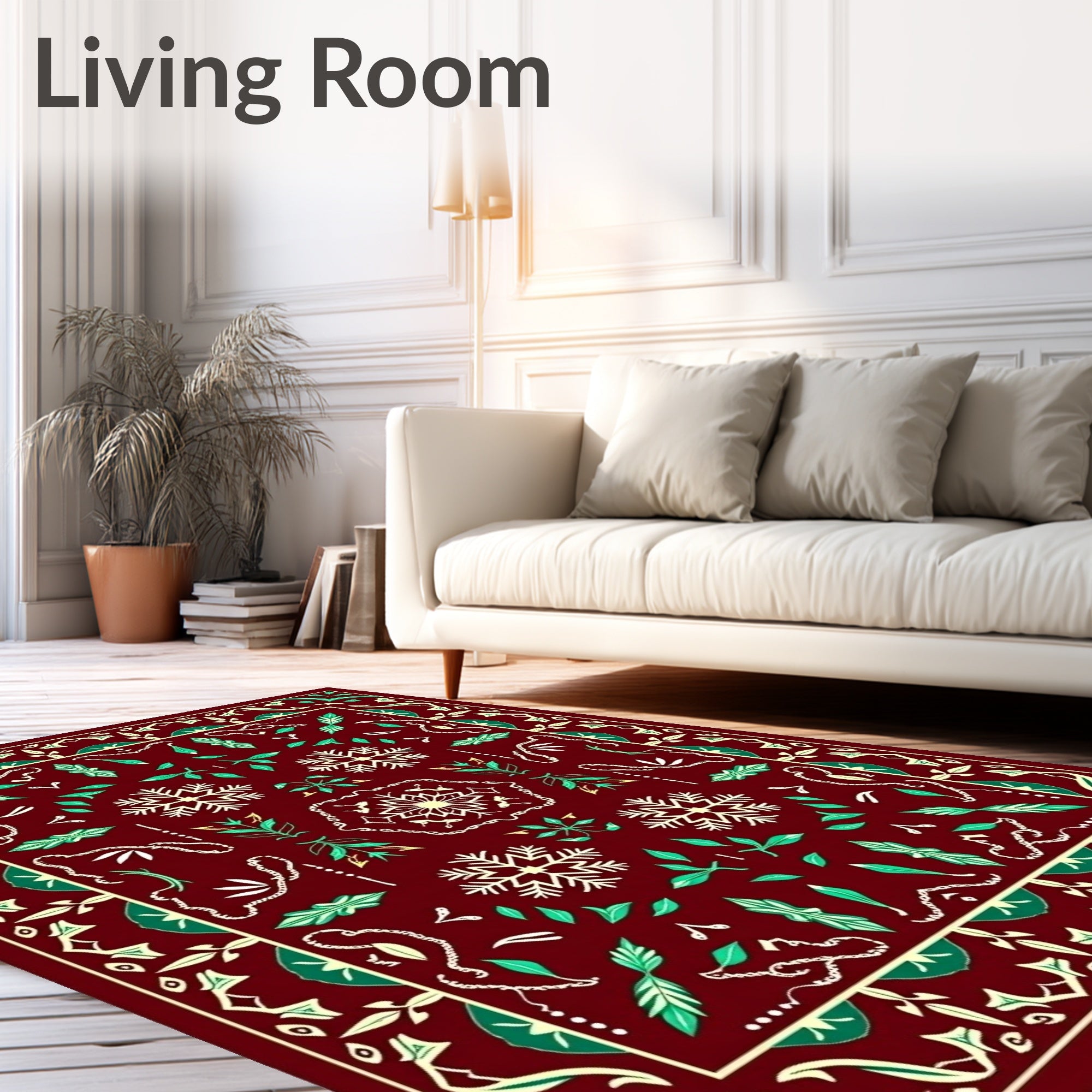 Deep Red Snowflake Garden Medallion Rug