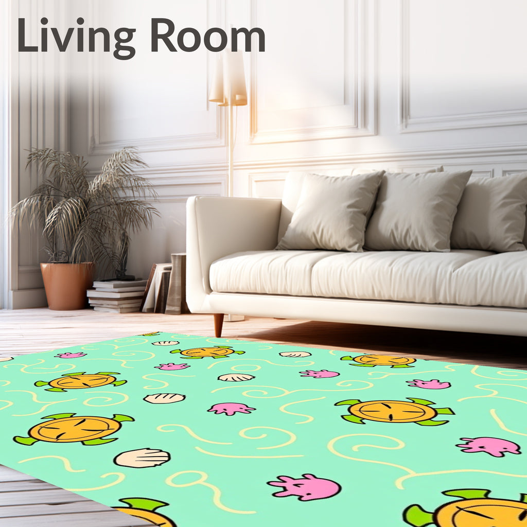 Aqua Sea Turtle Jellyfish Shell Swirls Rug
