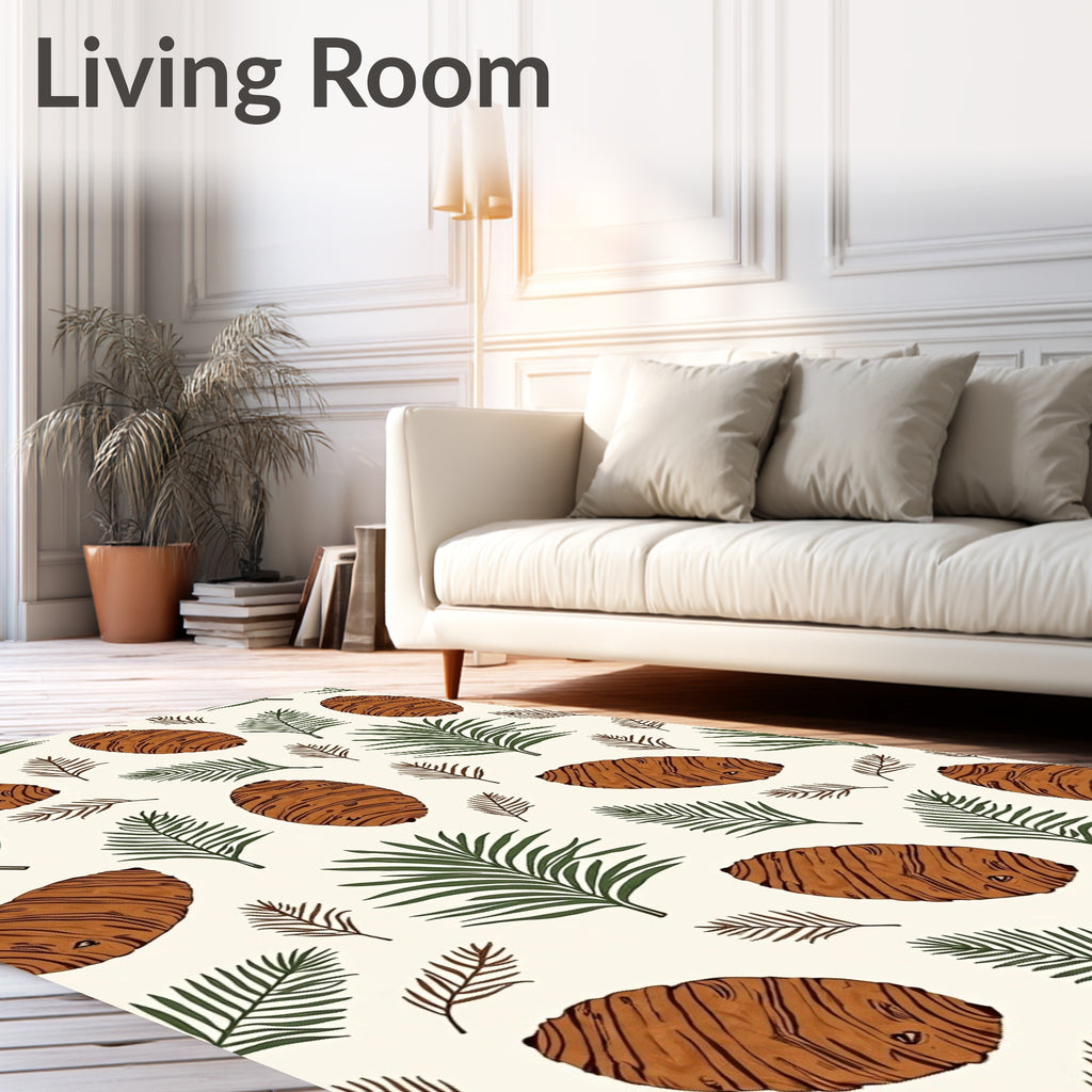 Brown Pinecone Green Leaf Repeating Rug