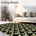 Ornate Black White Green Gold Floral Rug